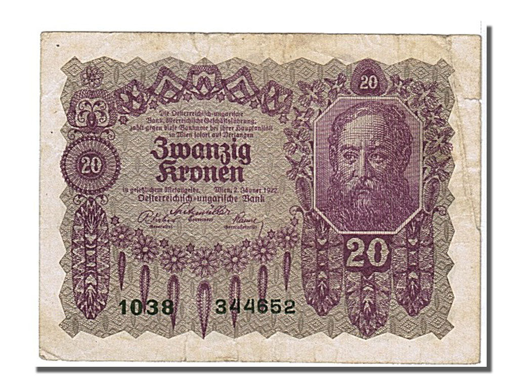 bankovka, 
  
  Rakúsko, 
  
  20 korún