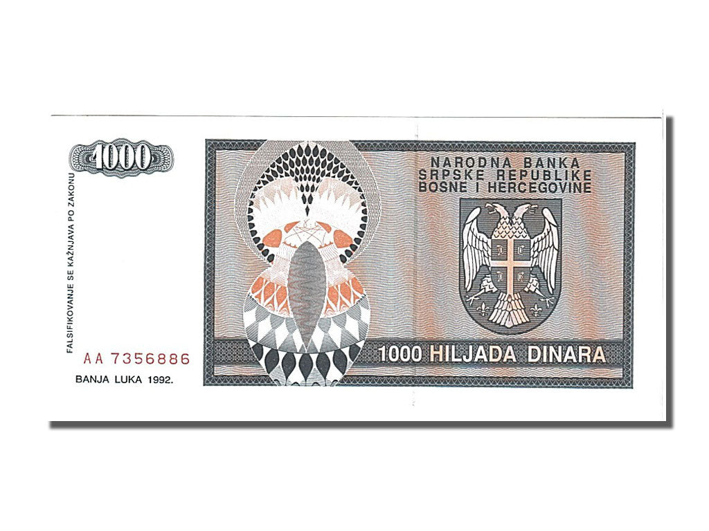 bankovka, 
  
  Bosna a Hercegovina, 
  
  1000 dinárov