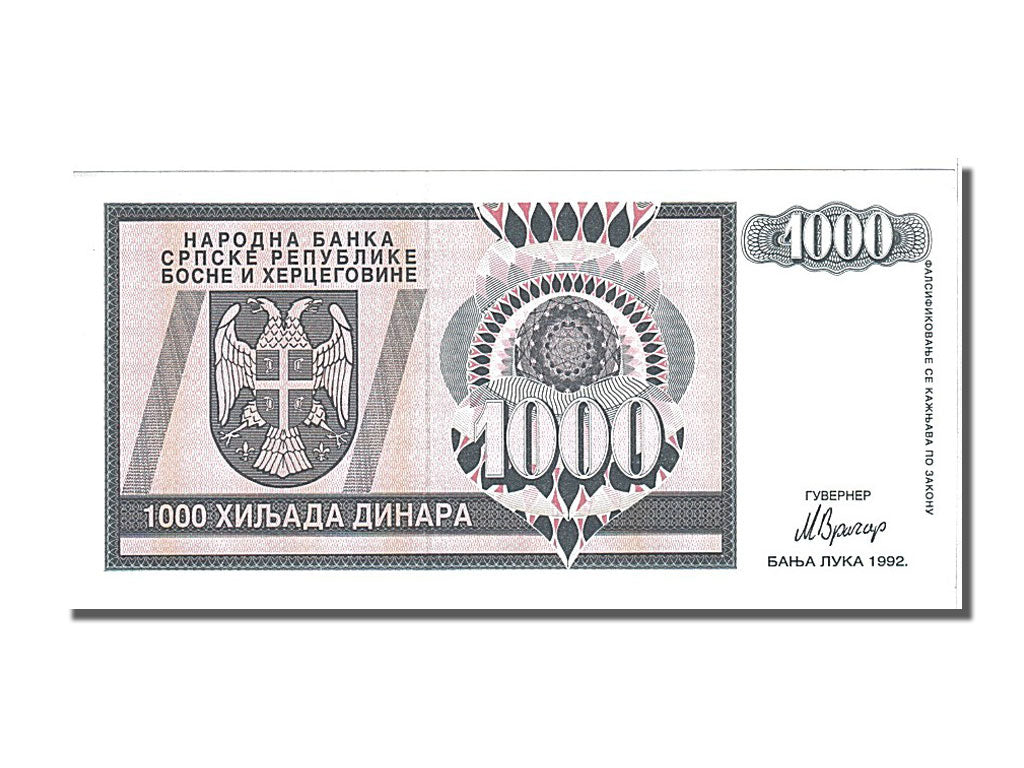 bankovka, 
  
  Bosna a Hercegovina, 
  
  1000 dinárov