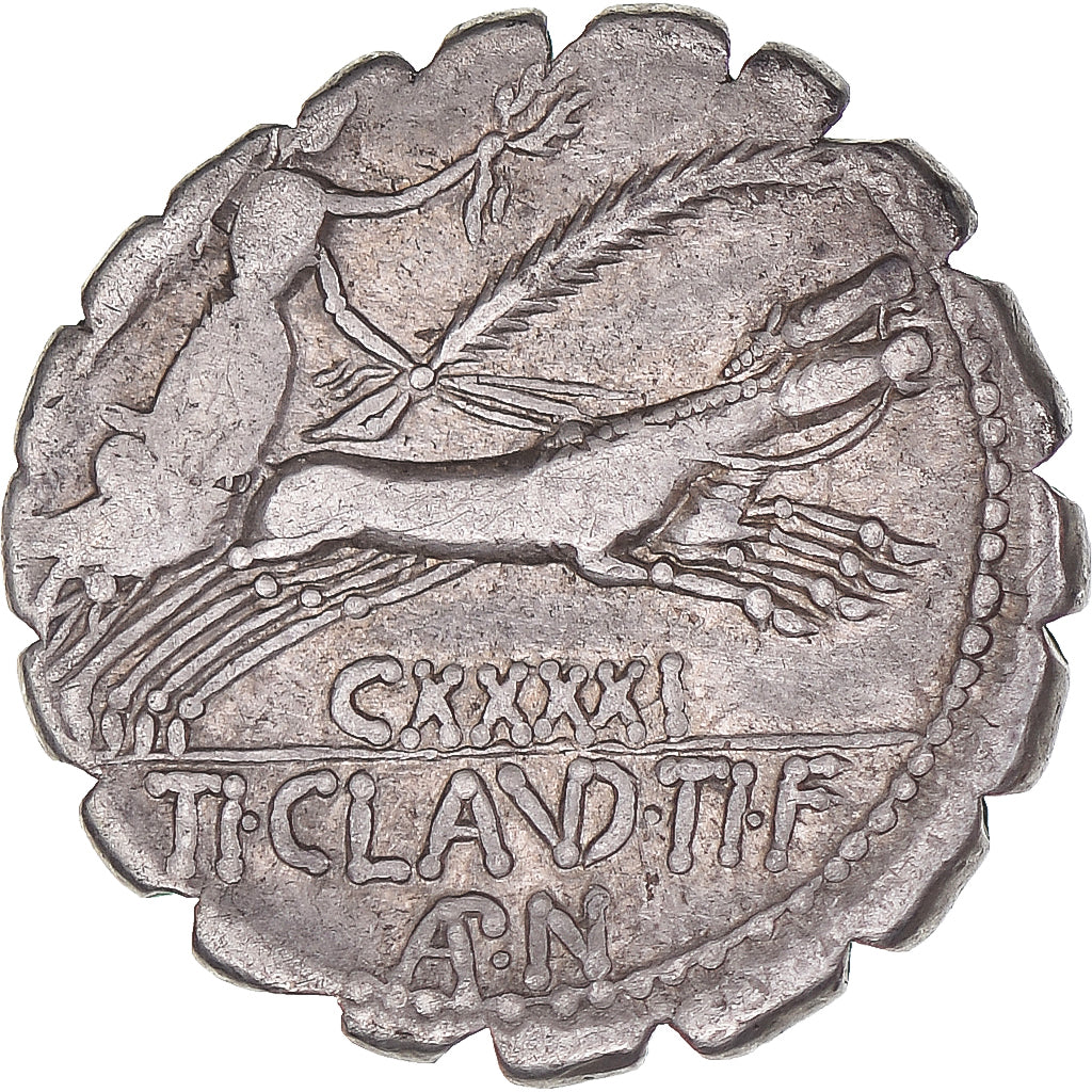 minca, 
  
  Ti. Claudius Ti. f. Ap. n. Nero, 
  
  Denár Serratus