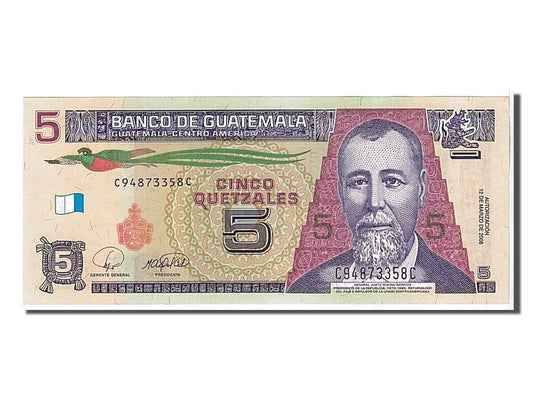 bankovka, 
  
  Guatemala, 
  
  5 quetzales