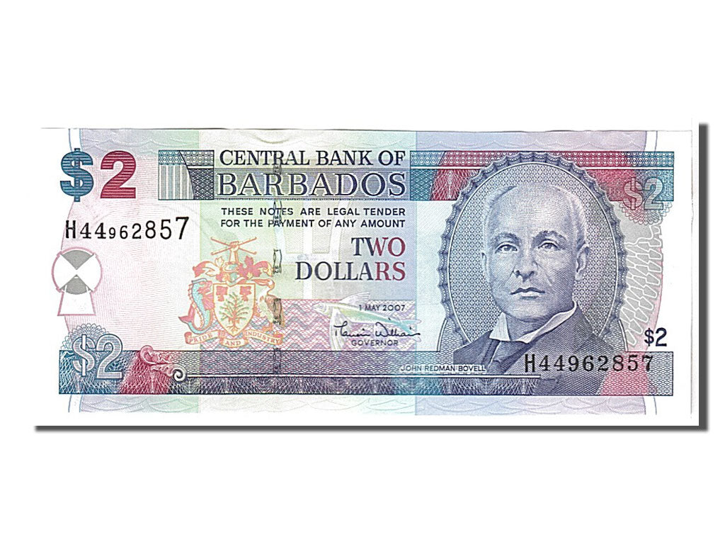 bankovka, 
  
  Barbados, 
  
  2 doláre