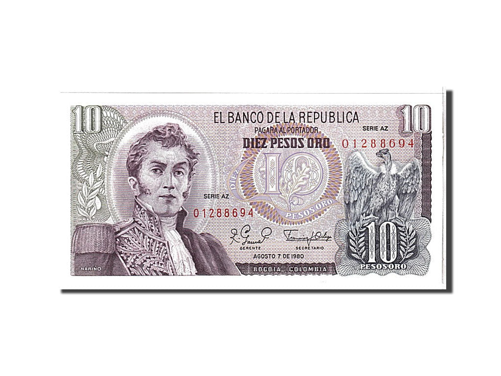 bankovka, 
  
  Kolumbia, 
  
  10 pesos oro