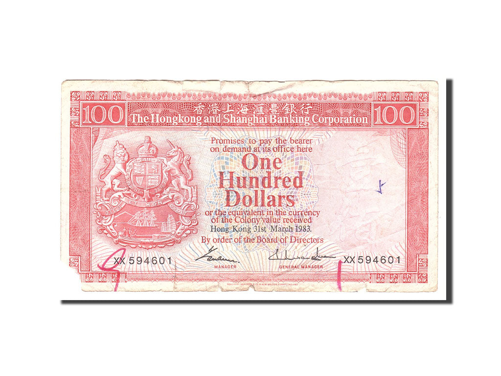 bankovka, 
  
  Hong Kong, 
  
  100 dolárov