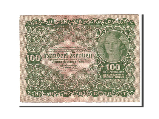 bankovka, 
  
  Rakúsko, 
  
  100 korún