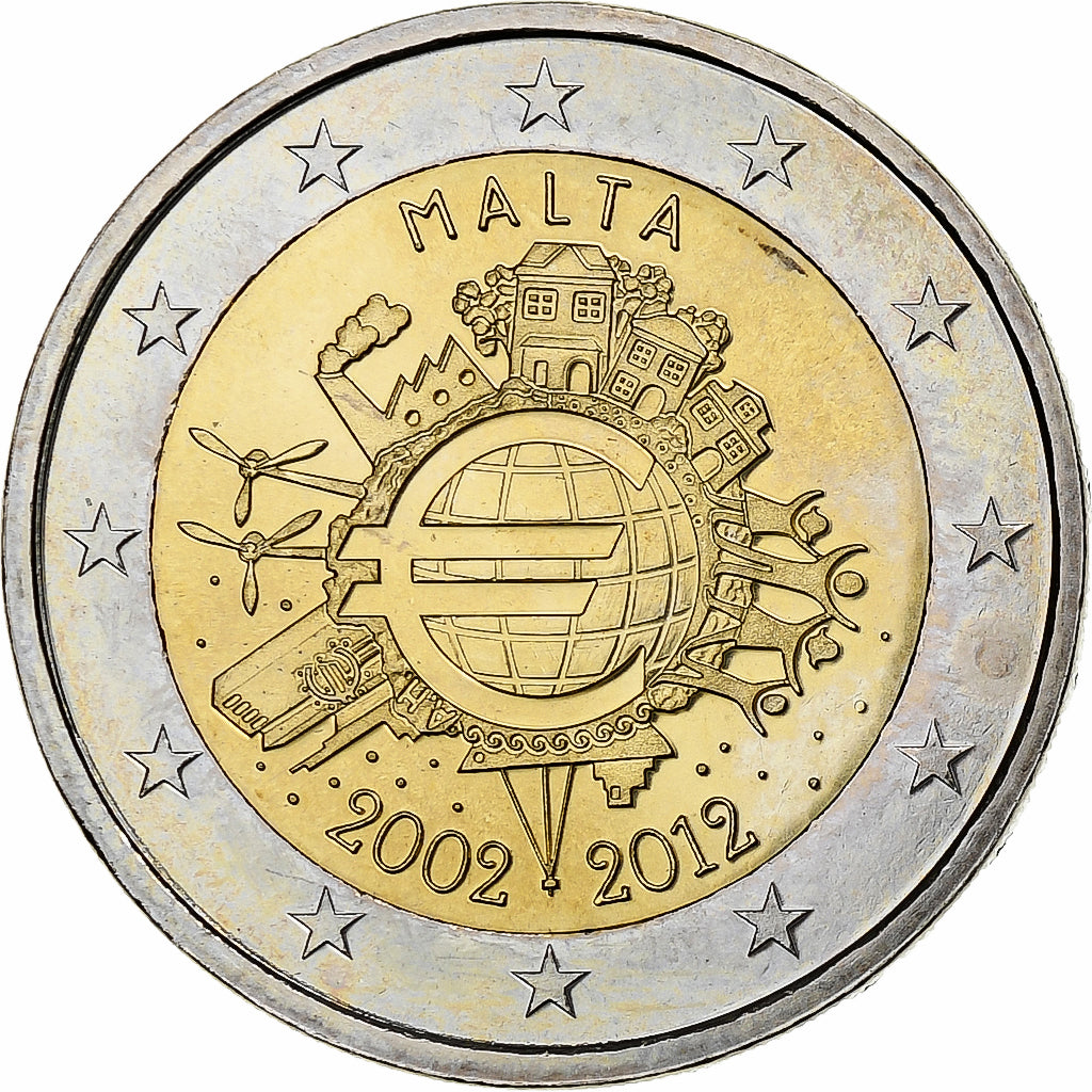 malta, 
  
  2 eurá, 
  
  10 ans de l'Euro