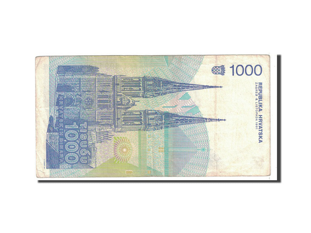 bankovka, 
  
  Chorvátsko, 
  
  1000 dinárov