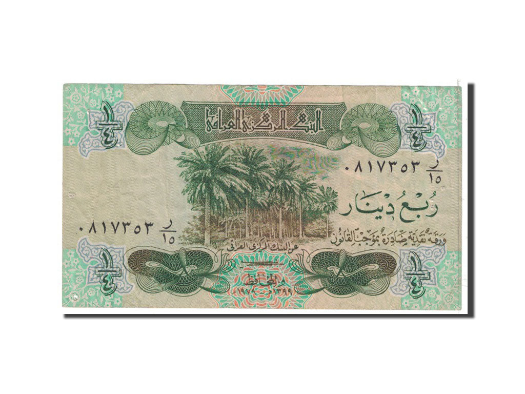 bankovka, 
  
  Irak, 
  
  1/4 dinára