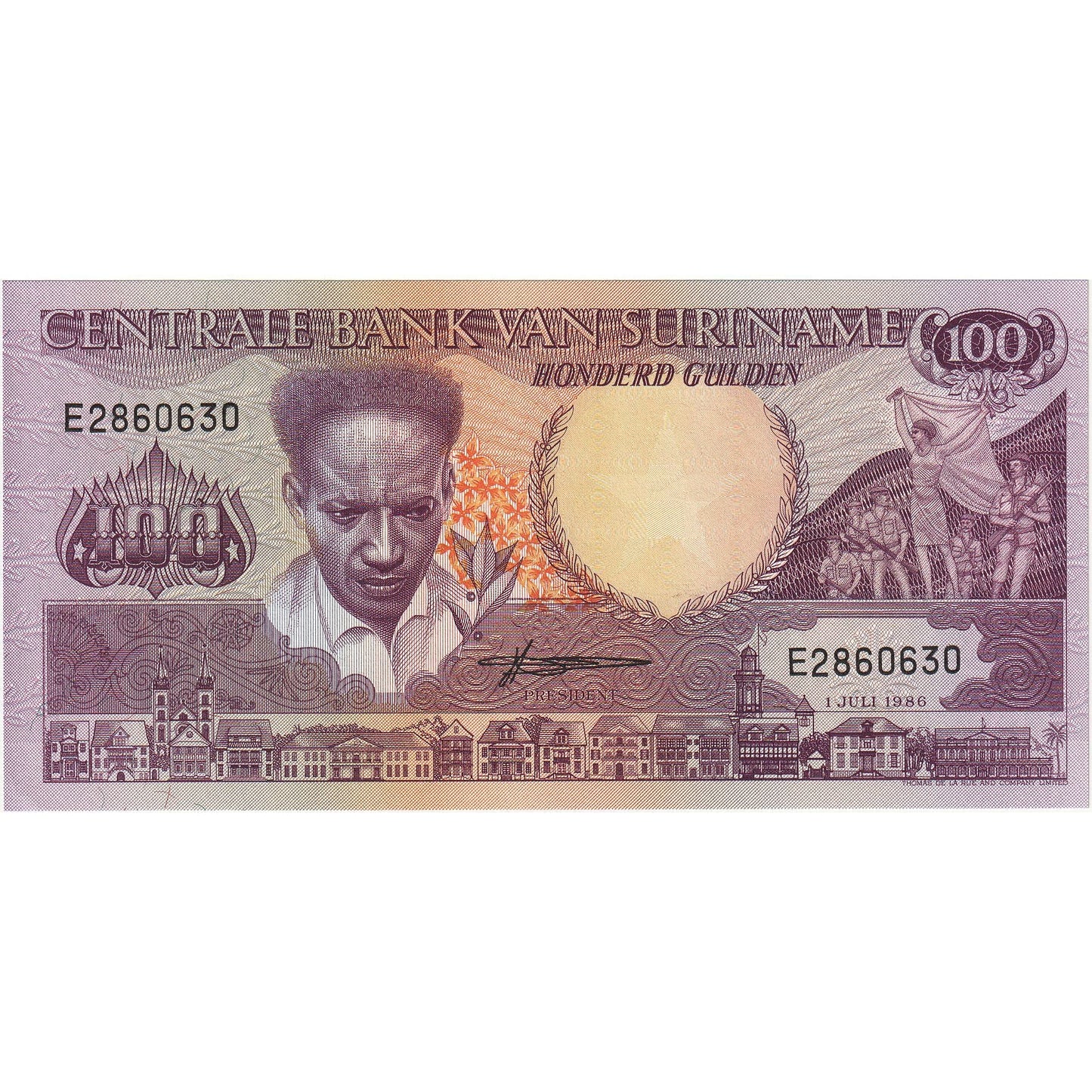 Surinam, 
  
  100 zlatých, 
  
  1986