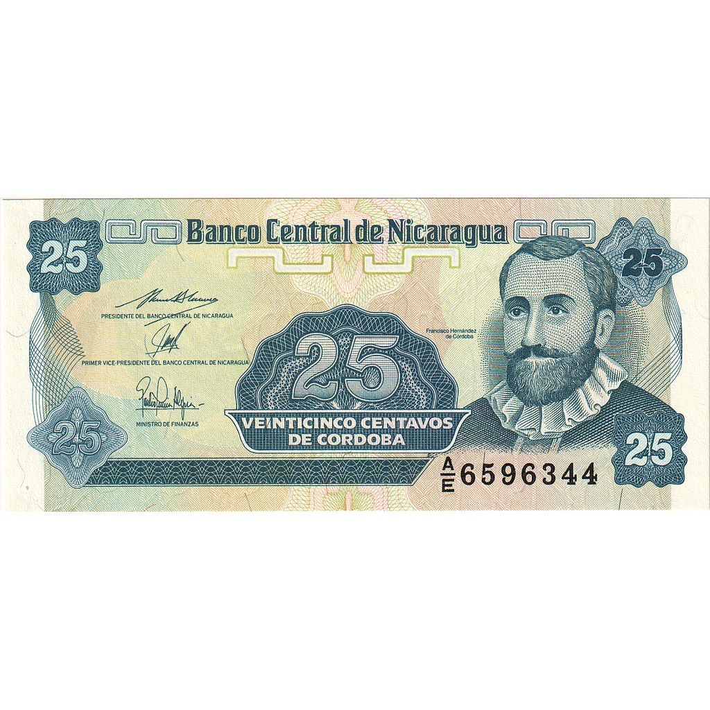 bankovka, 
  
  Nikaragua, 
  
  25 Centavos