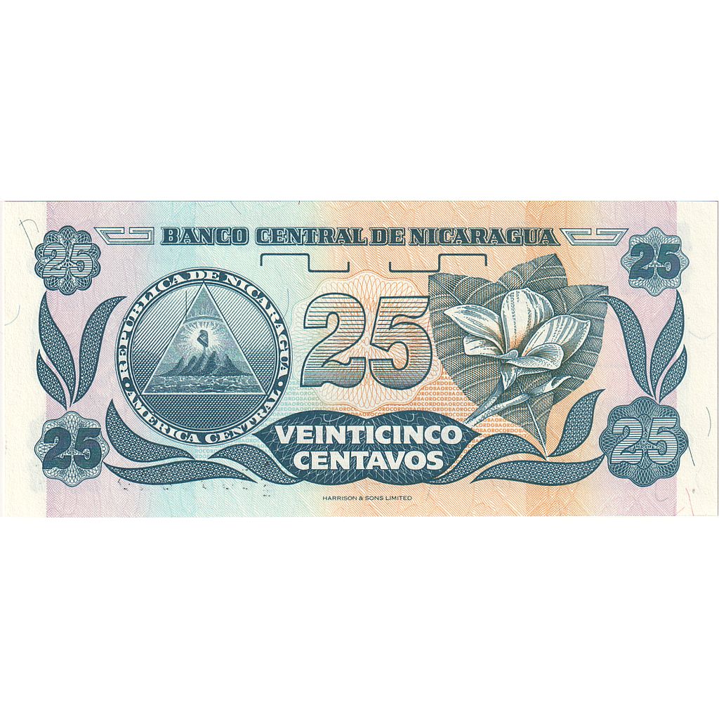 bankovka, 
  
  Nikaragua, 
  
  25 Centavos