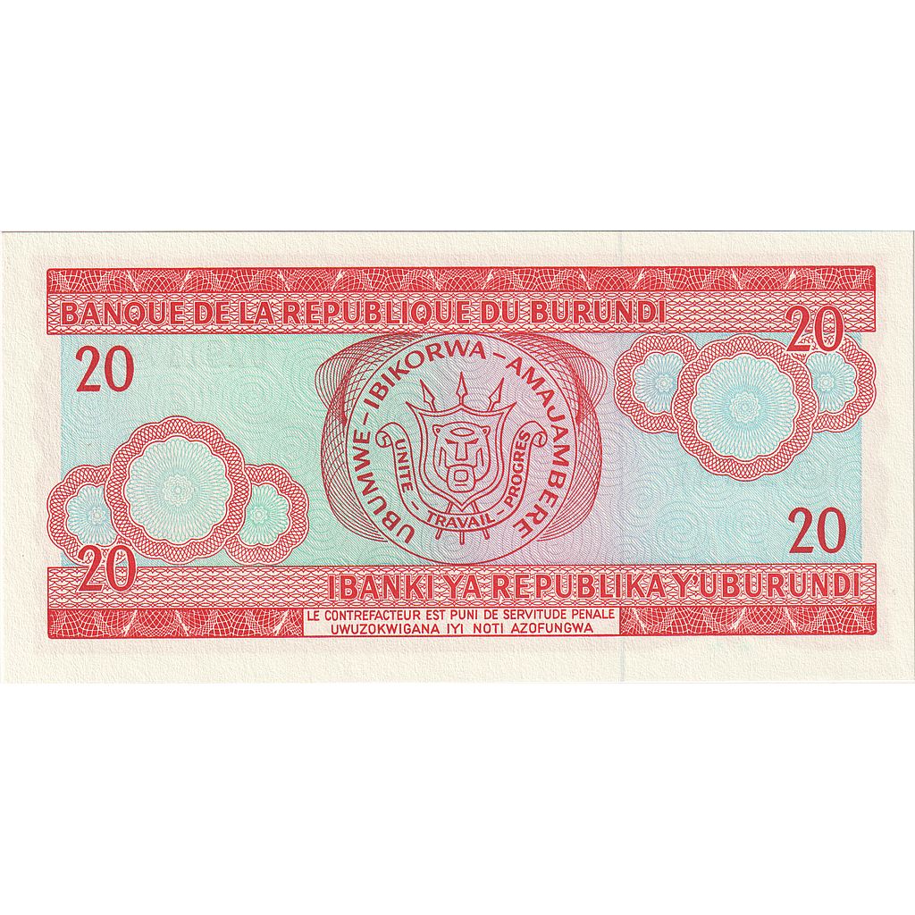 bankovka, 
  
  Burundi, 
  
  20 frankov