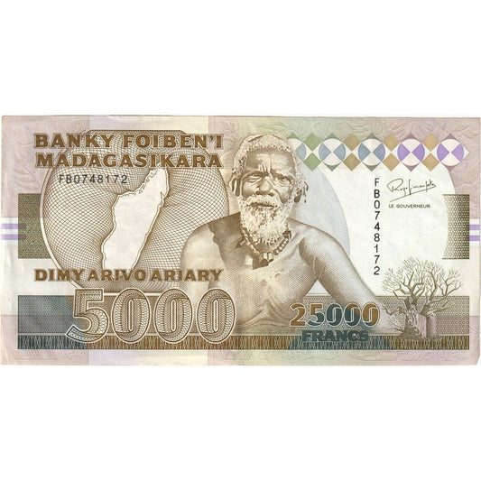 Madagaskar, 
  
  25, 
  
  000 frankov = 5000 ariary