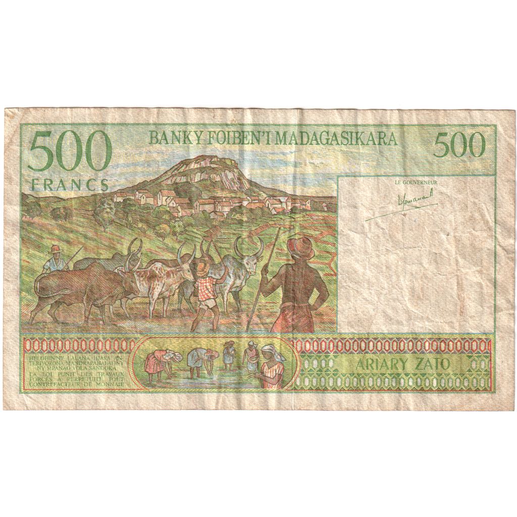 Madagaskar, 
  
  500 frankov = 100 ariary, 
  
  VF(20-25)