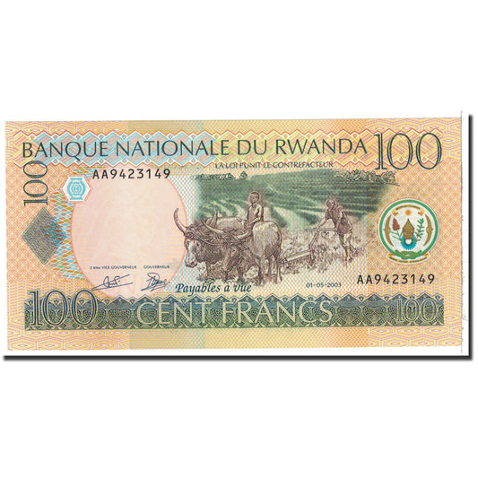 bankovka, 
  
  Rwanda, 
  
  100 frankov