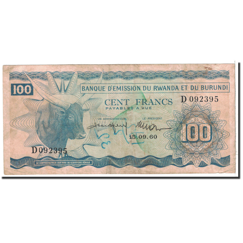 bankovka, 
  
  Rwanda-Burundi, 
  
  100 frankov