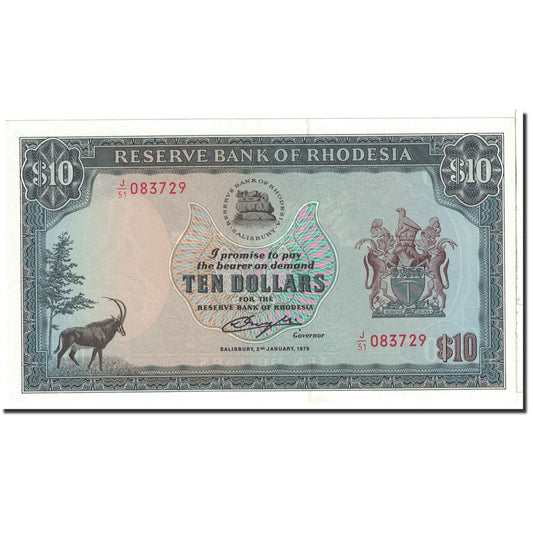 bankovka, 
  
  Rhodesia, 
  
  10 dolárov