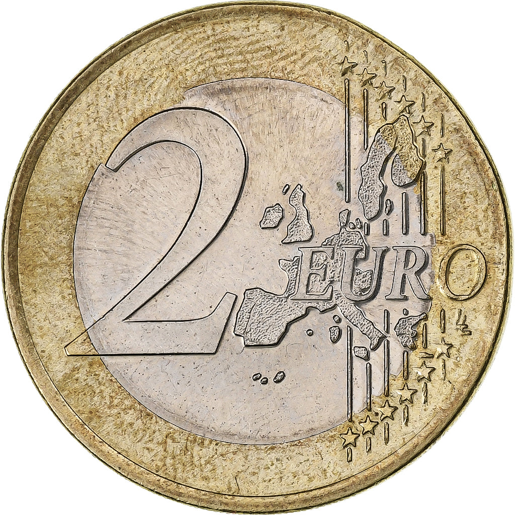 Rakúsko, 
  
  2 eurá, 
  
  chyba planžety zasiahnutá na 1 euro