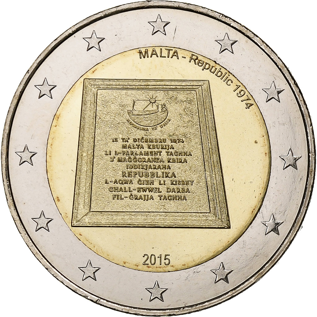 malta, 
  
  2 eurá, 
  
  Maltská republika 1974