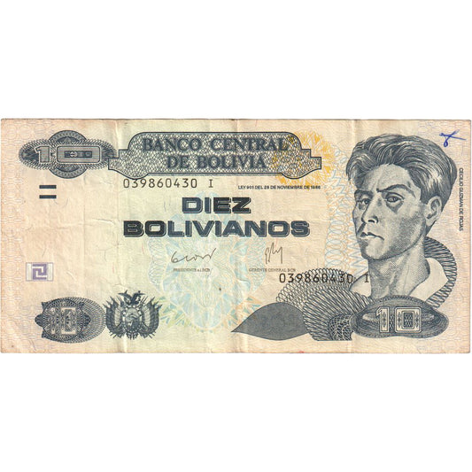 Bolívia, 
  
  10 Bolivianov, 
  
  1986