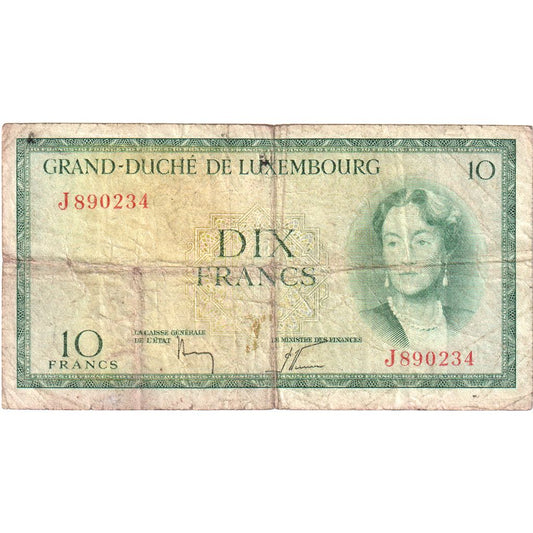 Luxembursko, 
  
  10 frankov, 
  
  Nedatované (1954)