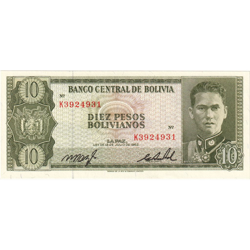 Bolívia, 
  
  10 pesos bolivianos, 
  
  1962