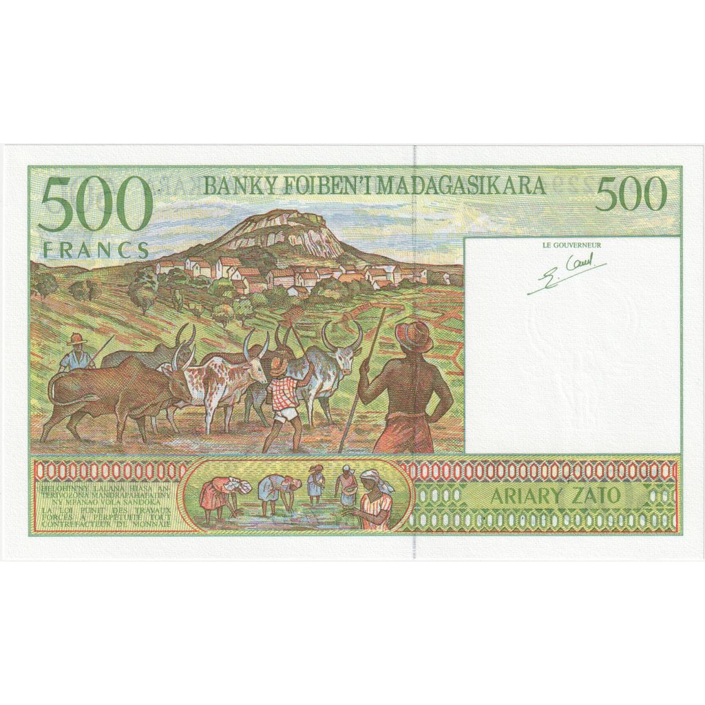 Madagaskar, 
  
  500 frankov = 100 ariary, 
  
  UNC(65-70)