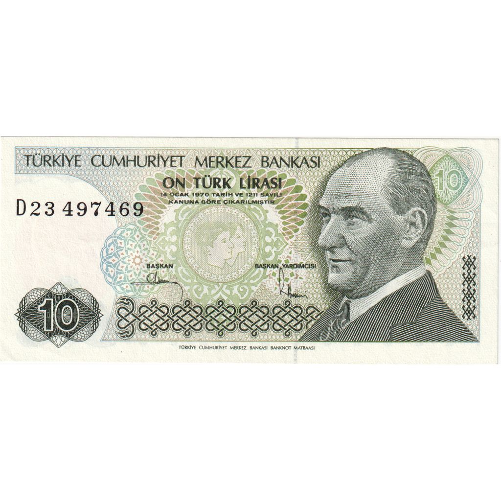 Turecko, 
  
  10 lír, 
  
  UNC(65-70)