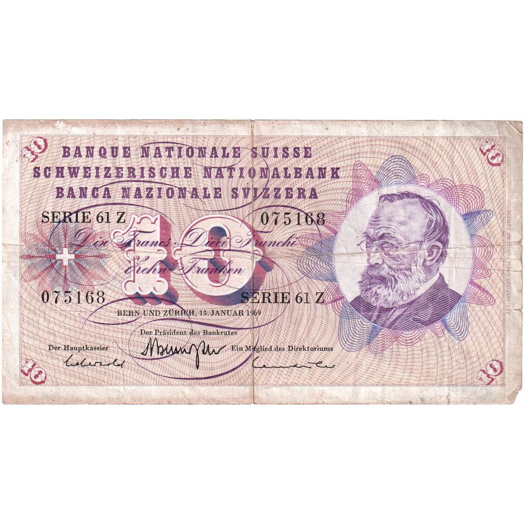 Švajčiarsko, 
  
  10 Franken, 
  
  1969-01-15