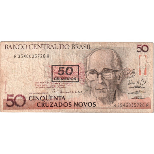 Brazília, 
  
  50 Cruzeiros na 50 Cruzados Novos, 
  
  VF(30-35)