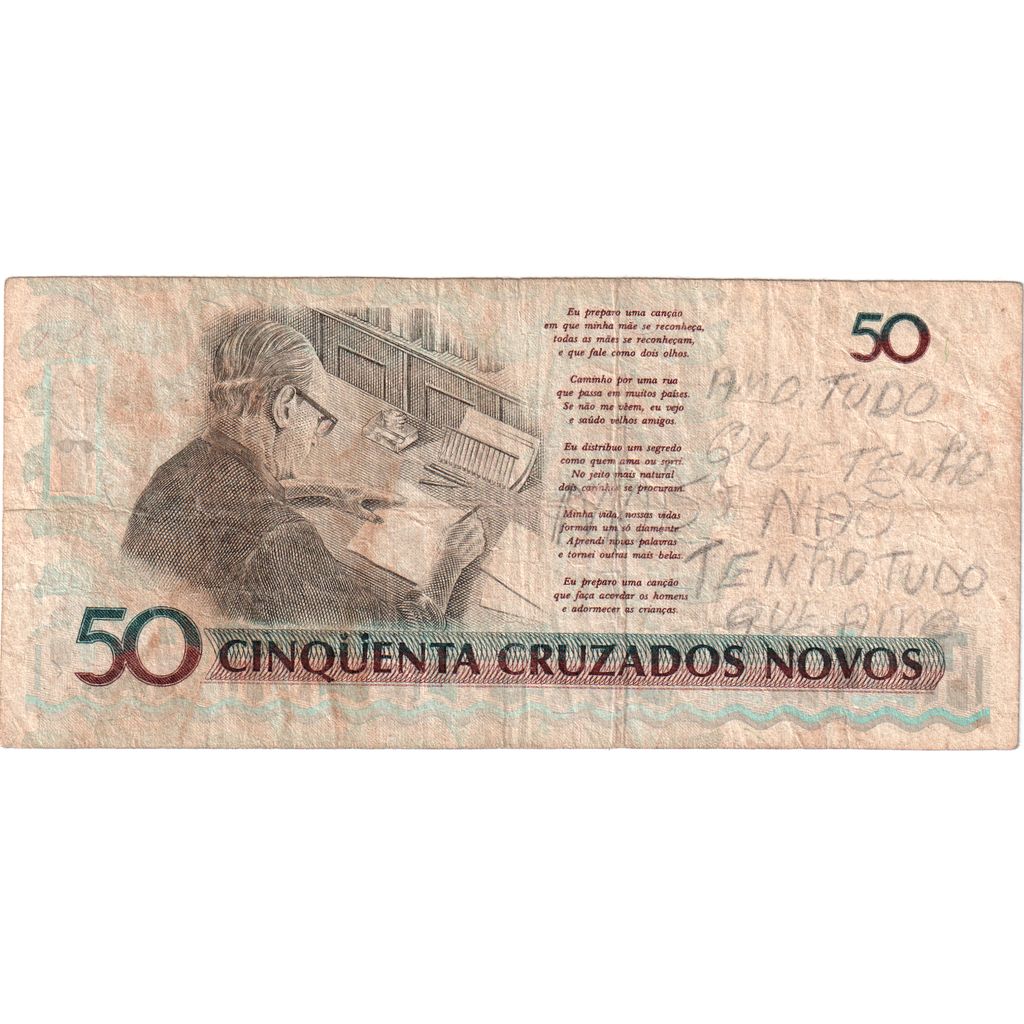 Brazília, 
  
  50 Cruzeiros na 50 Cruzados Novos, 
  
  VF(30-35)