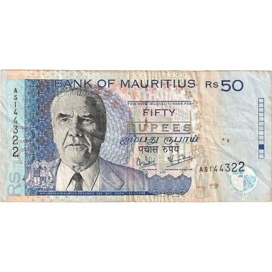 Maurícius, 
  
  50 rupií, 
  
  VF(30-35)