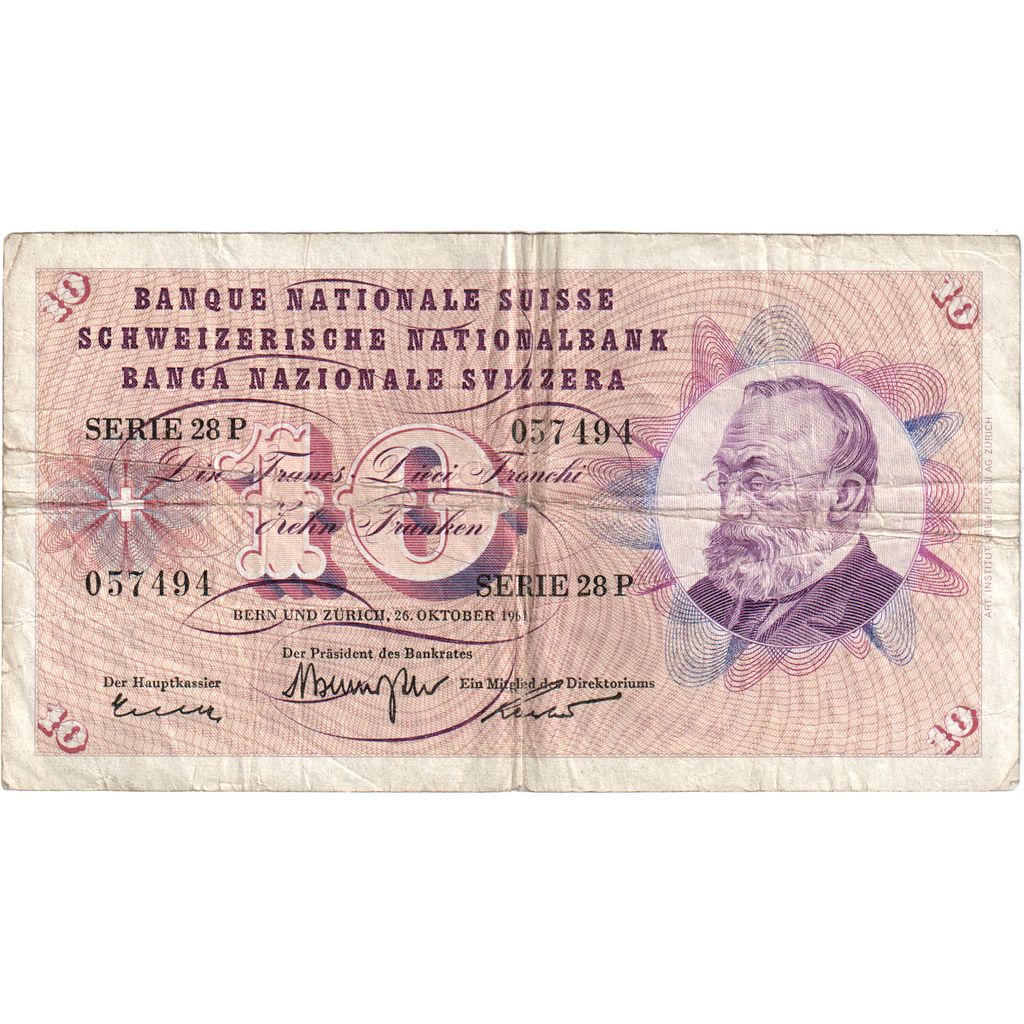 Švajčiarsko, 
  
  10 Franken, 
  
  1965-01-21