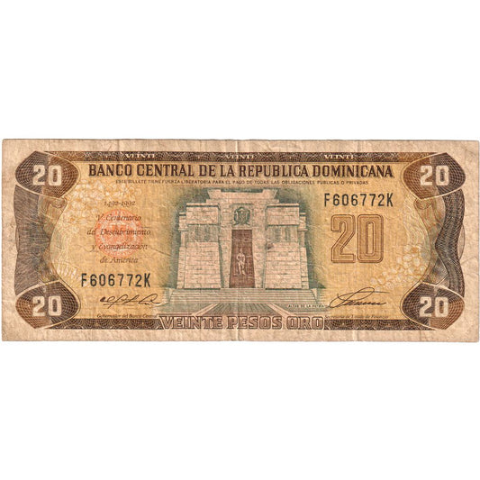 Dominikánska republika, 
  
  20 pesos oro, 
  
  1990