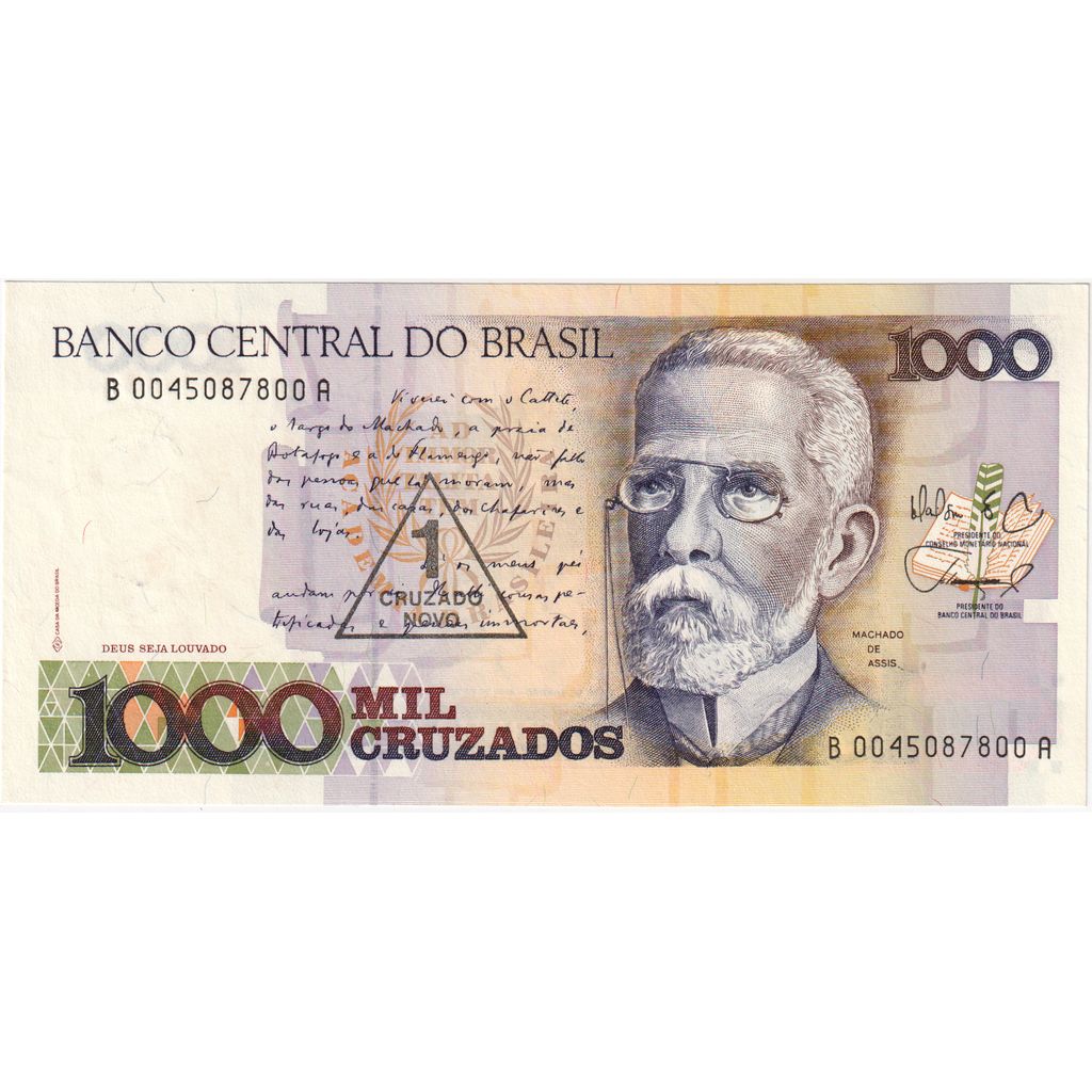 Brazília, 
  
  1 Cruzado Novo na 1000 Cruzado, 
  
  UNC(63)