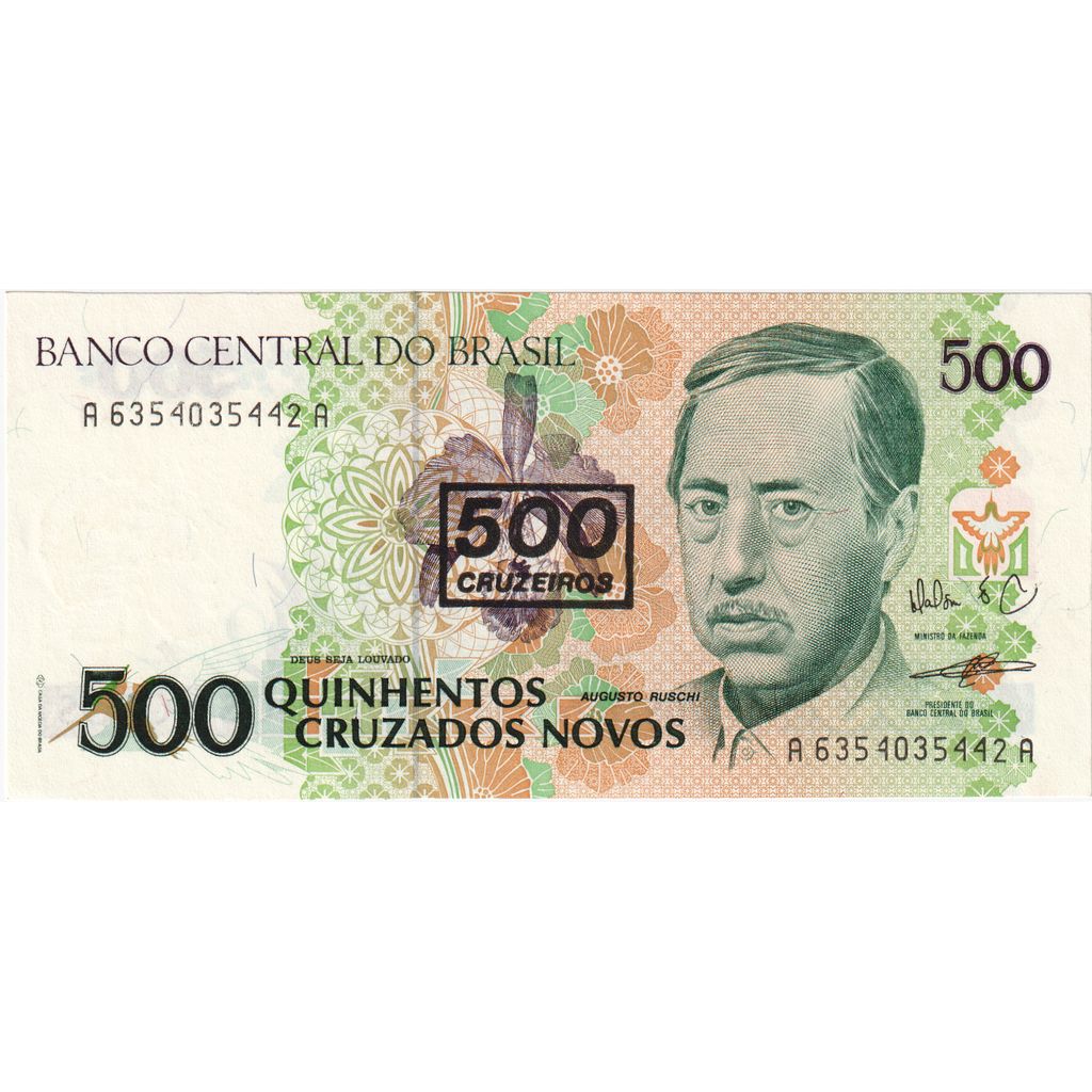 Brazília, 
  
  500 Cruzeiros na 500 Cruzados Novos, 
  
  UNC(63)