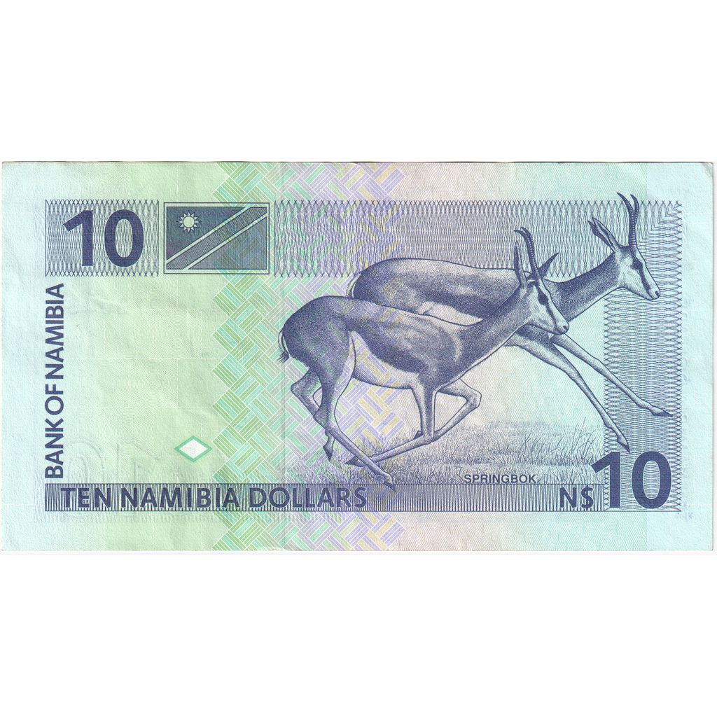 Namíbia, 
  
  10 namíbijských dolárov, 
  
  UNC(63)