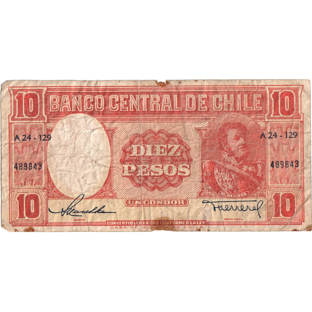 Čile, 
  
  10 pesos = 1 kondor, 
  
  VF(20-25)