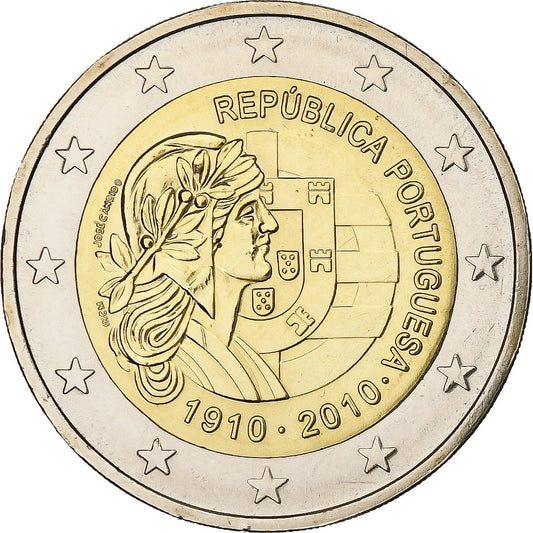 Portugalsko, 
  
  2 eurá, 
  
  100 République Portugal