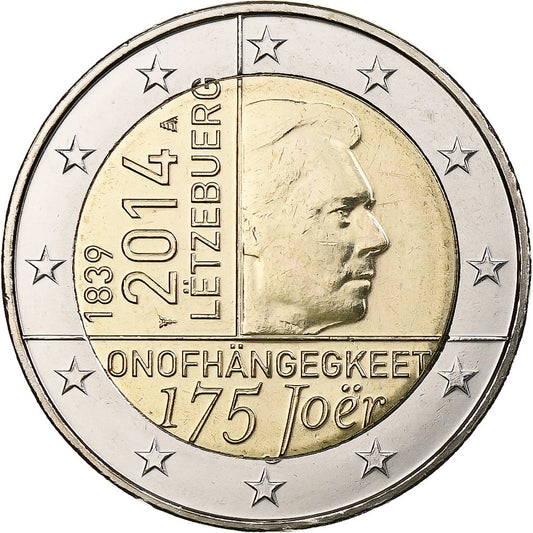 Luxembursko, 
  
  2 eurá, 
  
  175. výročie nezávislosti Luxemburska