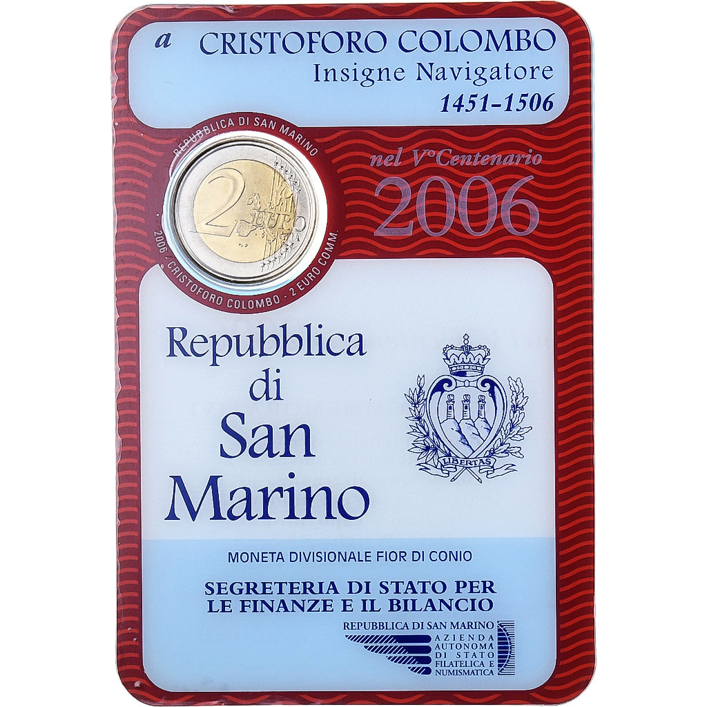 San Marino, 
  
  2 eurá, 
  
  Cristoforo Colombo