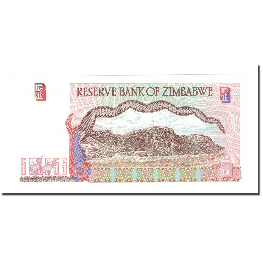 bankovka, 
  
  Zimbabwe, 
  
  5 dolárov