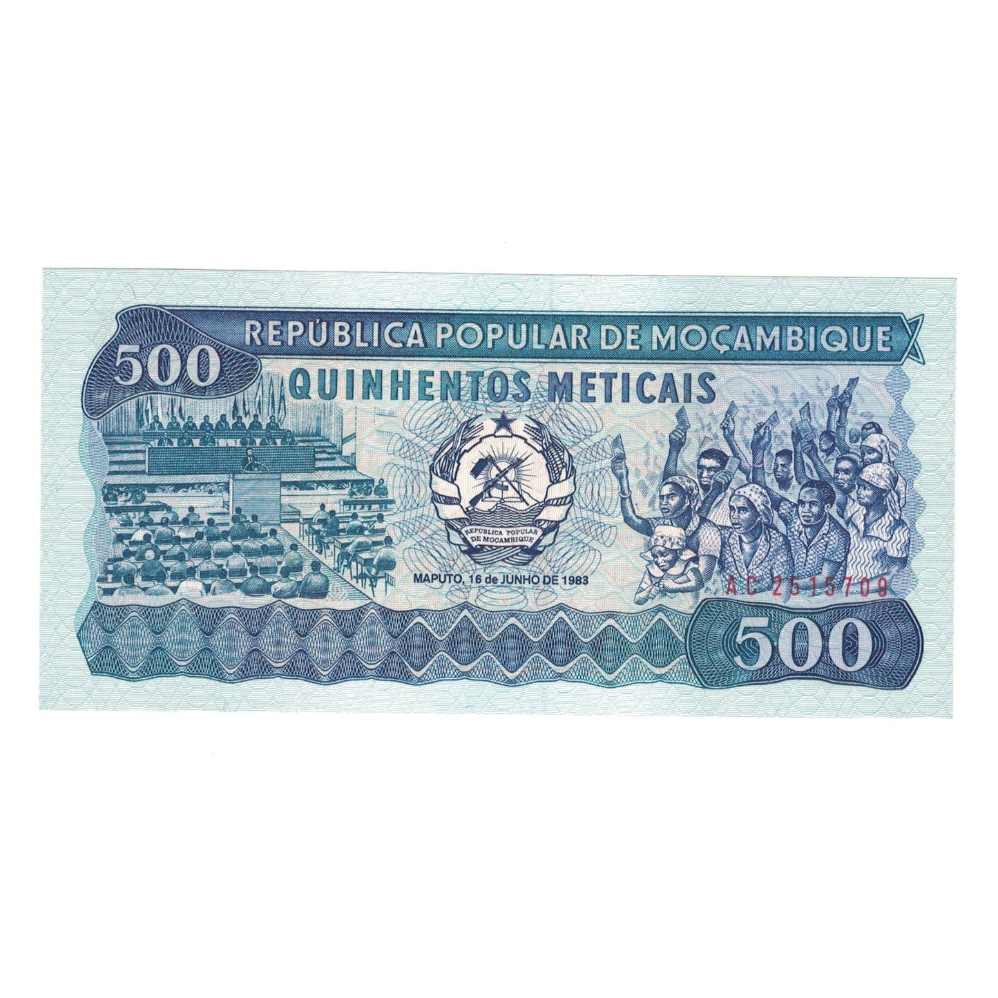 bankovka, 
  
  Mozambik, 
  
  500 Meticais