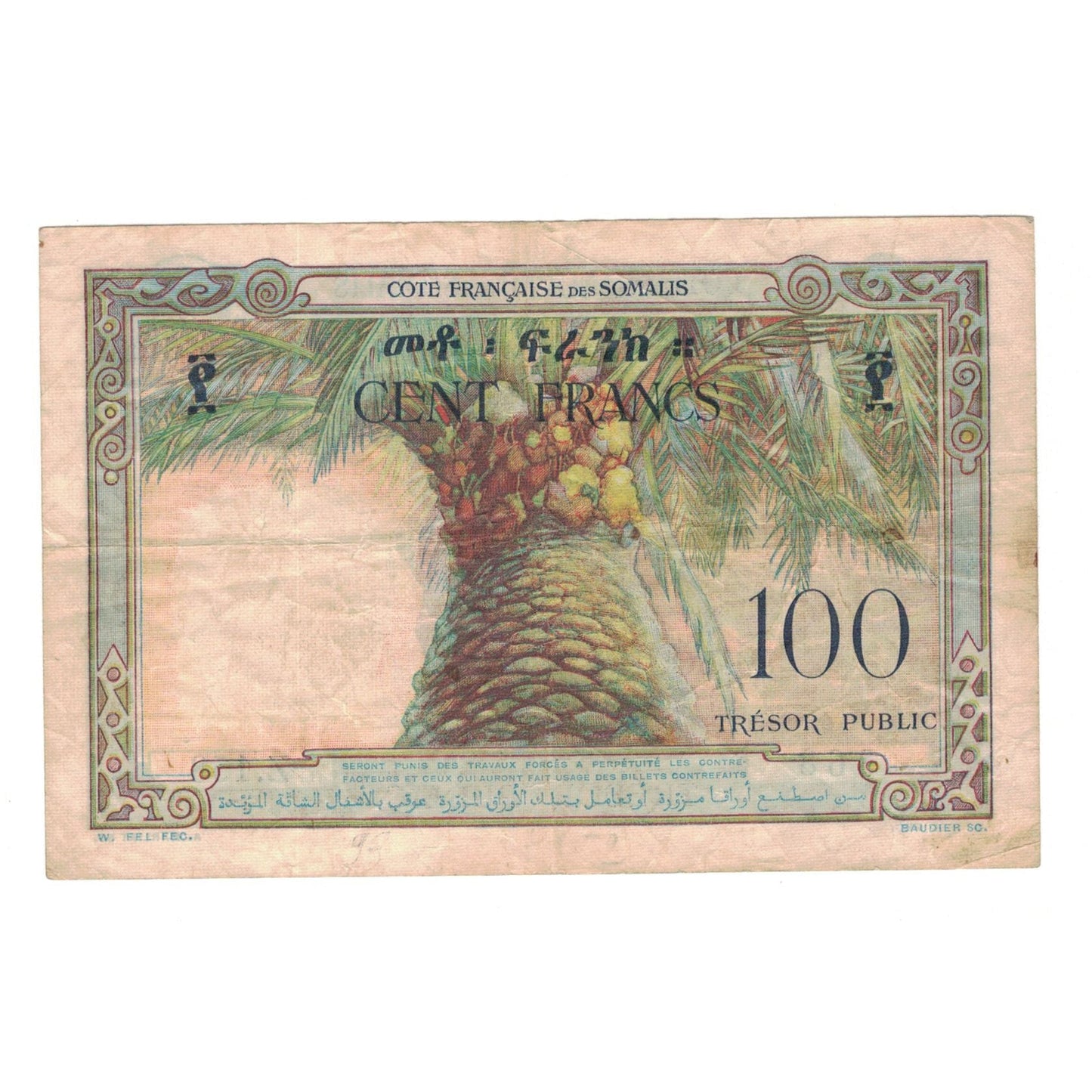 bankovka, 
  
  francúzsky Somaliland, 
  
  100 frankov