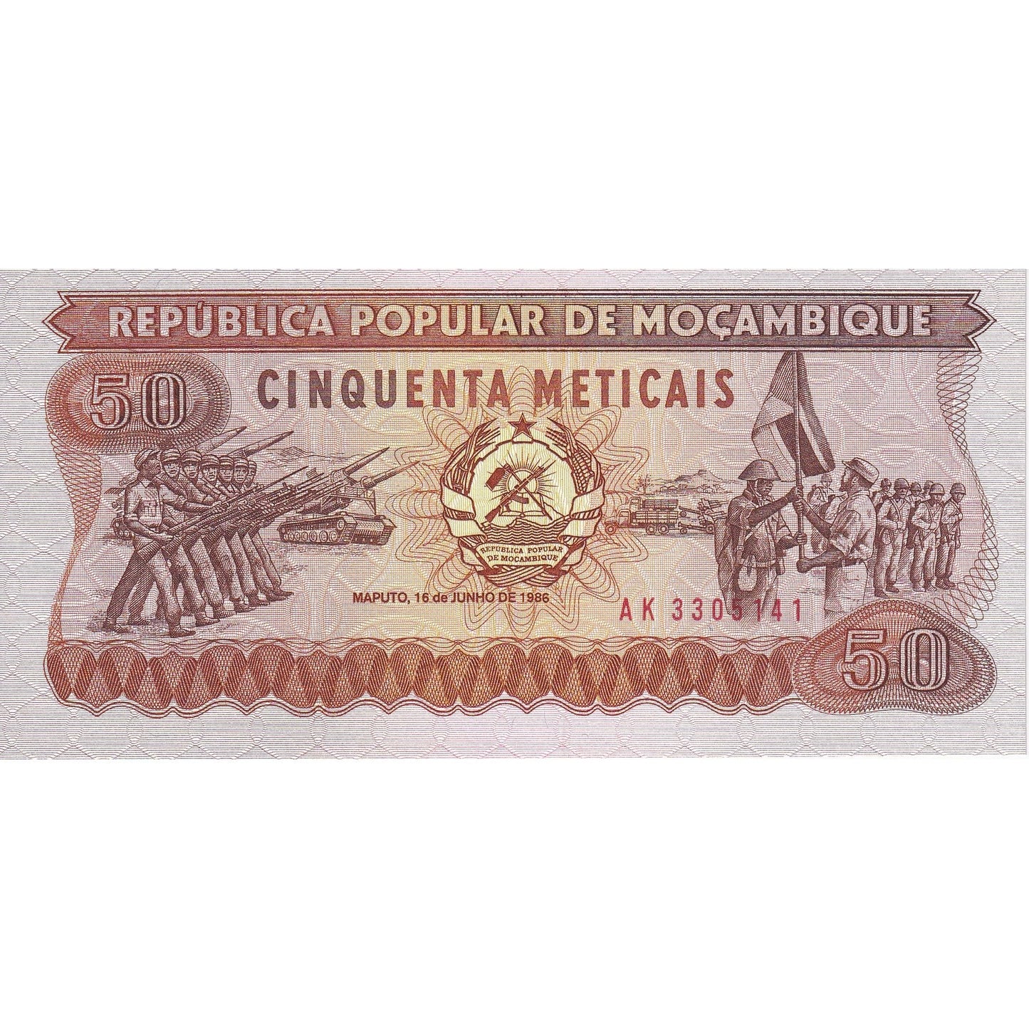 Mozambik, 
  
  50 Meticais, 
  
  1986