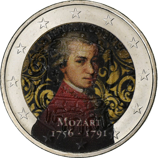 Rakúsko, 
  
  2 eurá, 
  
  Mozart