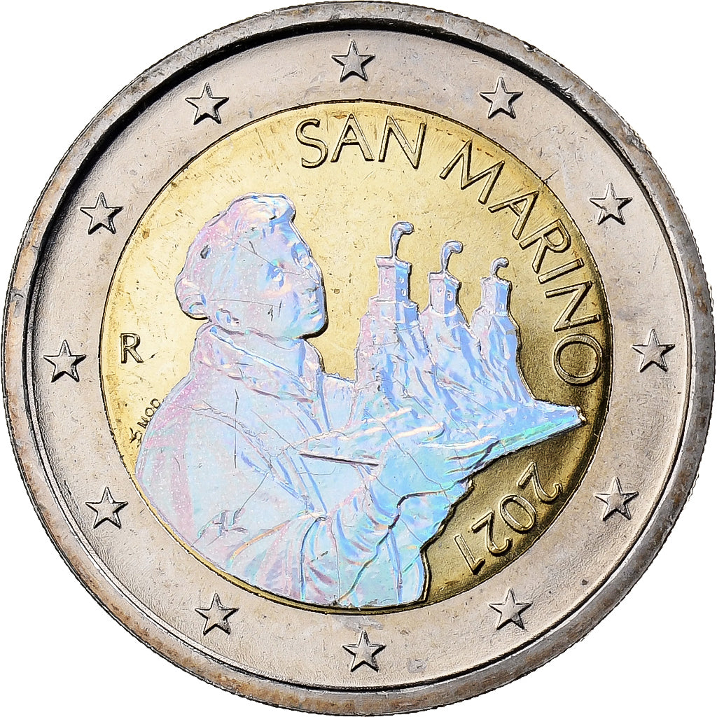 San Marino, 
  
  2 eurá, 
  
  Zafarbené