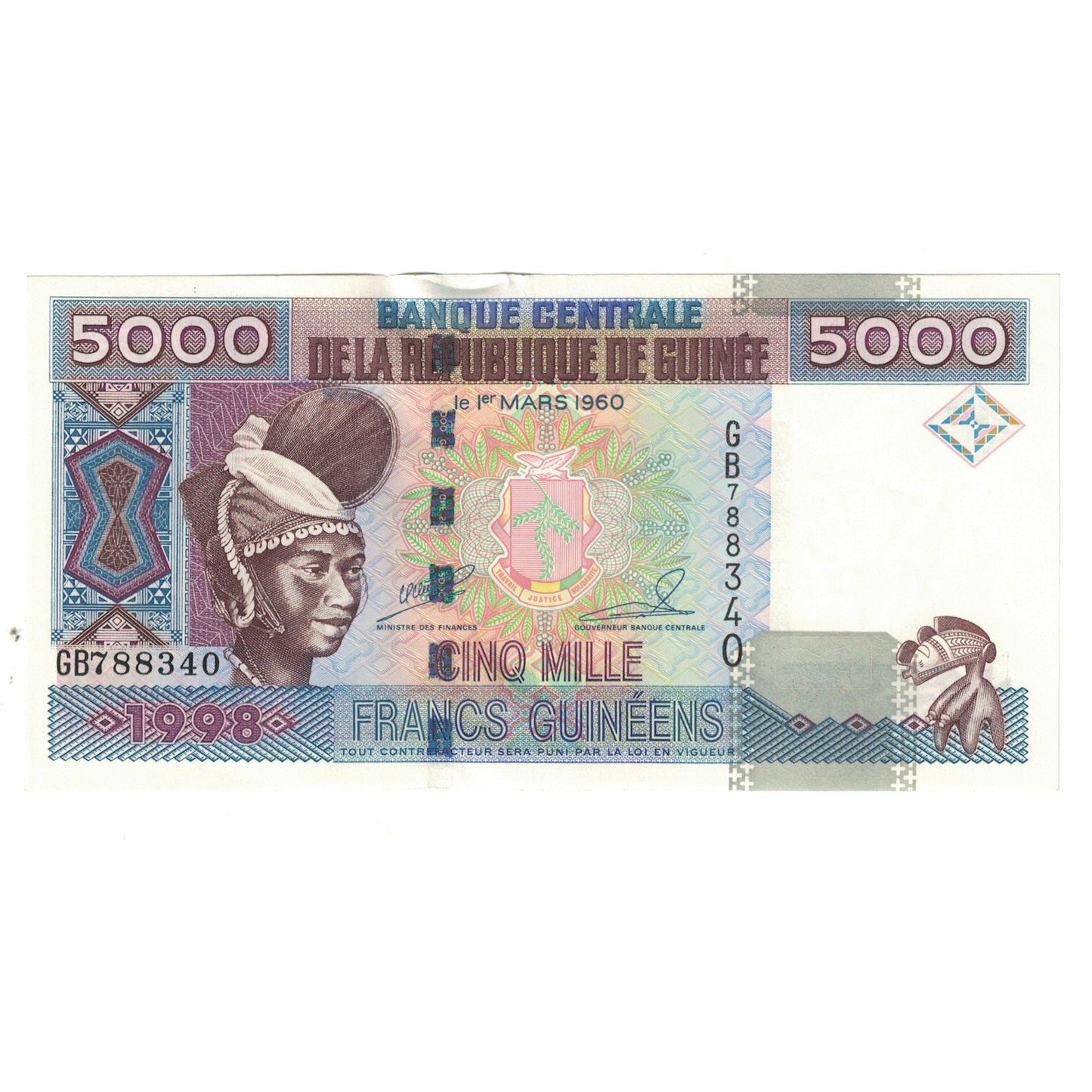 bankovka, 
  
  Guinea, 
  
  5000 frankov