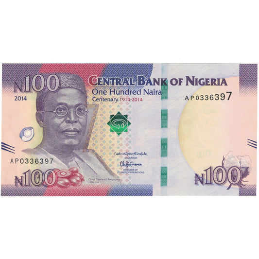 bankovka, 
  
  Nigéria, 
  
  100 Naira