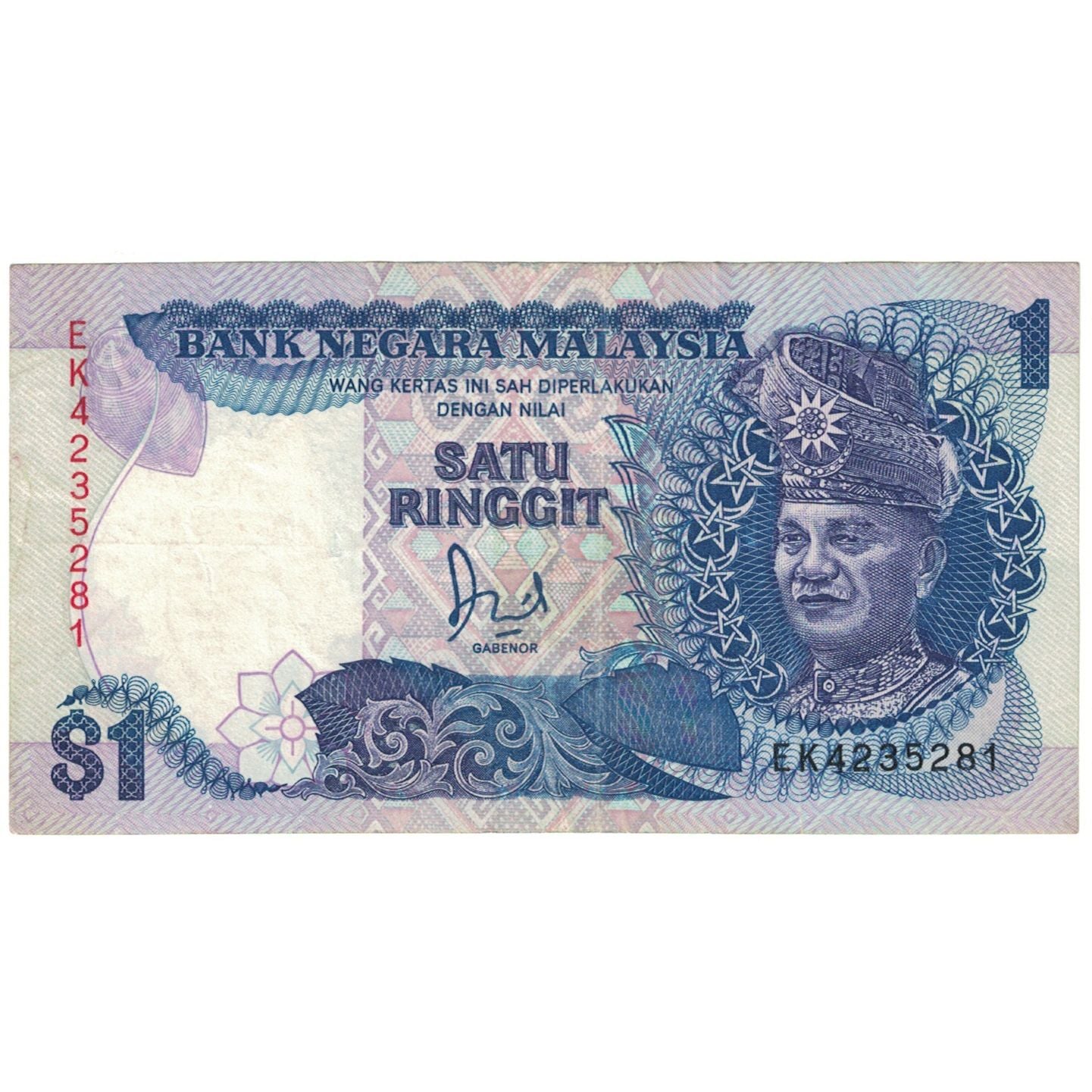 bankovka, 
  
  Malajzia, 
  
  1 ringgit